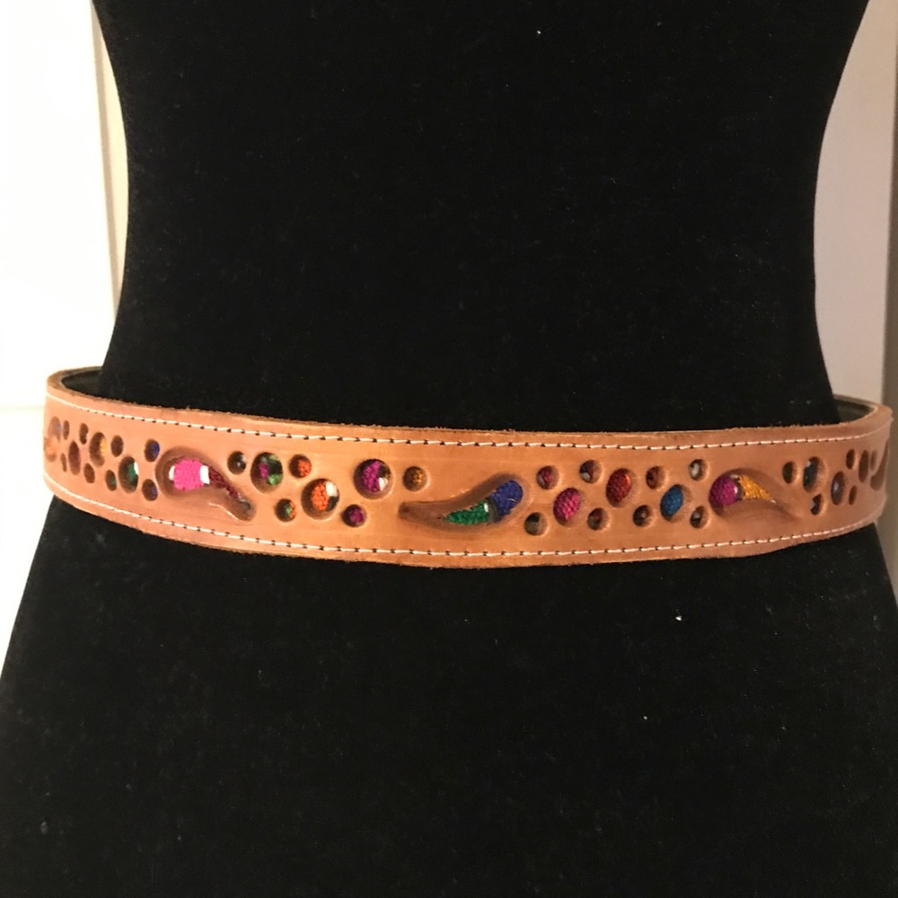 Genuine Homemade Mexican Leather belt with woven underlay